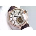 Cartier Ballon Bleu Tourbillon Diamond Bezel Brown Leather Strap WT01333