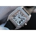 Cartier V6 Santos 100 41mm White Dial Diamond Bezel Black Leather Strap WT01228