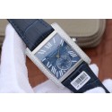 Fashion Cartier Tank MC Blue Textured Dial Diamonds Bezel Leather Strap WT01800