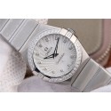 Hot Imitation Omega V6 Constellation 27mm White Textured Dial Diamonds Bezel Bracelet Ronda Quartz WT01307