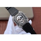 Fake AAA Bell-&-Ross BR01 Burning Skull Tattoo Watch Silver Dial Black Leather Strap WT01296