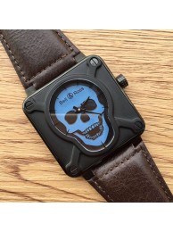 Bell-&-Ross BR 01 Skull Blue Dial Brown Leather Strap WT00760