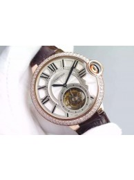 Cartier Ballon Bleu Tourbillon Diamond Bezel Brown Leather Strap WT01333