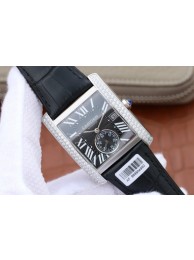 Cartier Tank MC Black Dial Diamonds Bezel Leather Strap Cartier WT01770