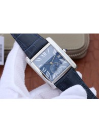 Cartier Tank MC Blue Textured Dial Blue Leather Strap WT01040