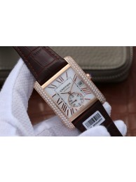 Cartier Tank MC White Dial Mark Diamonds Bezel Leather Strap WT00574