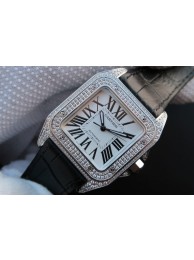 Cartier V6 Santos 100 41mm White Dial Diamond Bezel Black Leather Strap WT01228