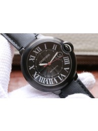 Cartier V6F Ballon Bleu 42mm All Black Black Textured Dial Leather Strap WT01500