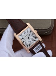 Copy Cartier Tank MC White Textured Dial Brown Leather Strap Cartier WT01070