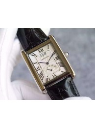 Fashion Knockoff Cartier Tank W1560003 White Textured Black Leather Strap WT01330