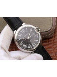 High Quality Knockoff Cartier Cartier Ballon Bleu 42mm CRF Black Textured Dial Leather Strap WT01000