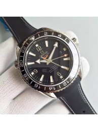 Hot Fake Omega Planet Ocean GMT Black Dial Silver Markers Black Rubber Strap WT01517