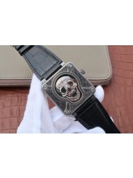 Imitation Bell-&-Ross BR01 Burning Skull Tattoo Watch Antique Dial Black Leather Strap WT01535
