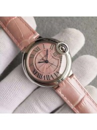 Imitation Cartier V6F Ballon Bleu 33mm Pink Dial Pink Leather Strap WT00969