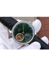 Imitation Fashion IWC Portuguese Tourbillon IW5463 Green Dial Markers Black Leather Strap WT00567