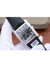 Luxury Cartier Tank MC Black Textured Dial Black Leather Strap Cartier WT00501