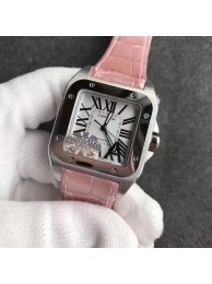 Luxury Replica Cartier Santos 100 33mm White Dial Pink Leather Strap WT01208