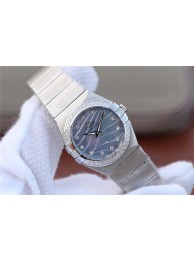 Omega V6 Constellation 27mm Blue MOP Dial Diamonds Bezel Bracelet Ronda Quartz Omega WT00995