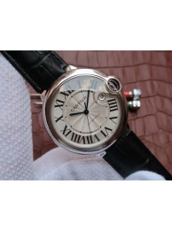 Replica Cartier Ballon Bleu 42mm White Textured Dial Black Leather Strap WT01730