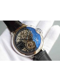 Replica Cartier Ballon Bleu Skeleton Tourbillon Black Dial Black Leather Strap WT00693