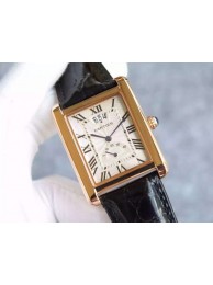 Replica Cartier Tank W1560003 White Textured Black Leather Strap WT00697