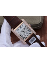 Replica Cheap Cartier Tank MC White Textured Dial Diamonds Bezel Leather Strap Cartier WT01691