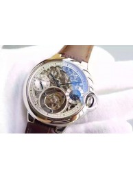 Replica Fashion Cartier Ballon Bleu Skeleton Tourbillon White Dial Brown Leather Strap Cartier WT01481