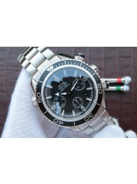 Replica Omega Seamaster Planet Ocean Chrono 45mm Black Dial Silver Markers Bracelet Omega WT01430